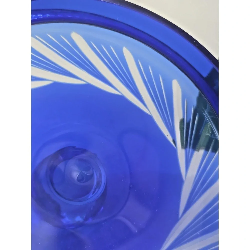 Bohemian Czech Cobalt Blue Cut to Clear‎ Pinwheel Biscuit Cookie Jar Ice Bucket